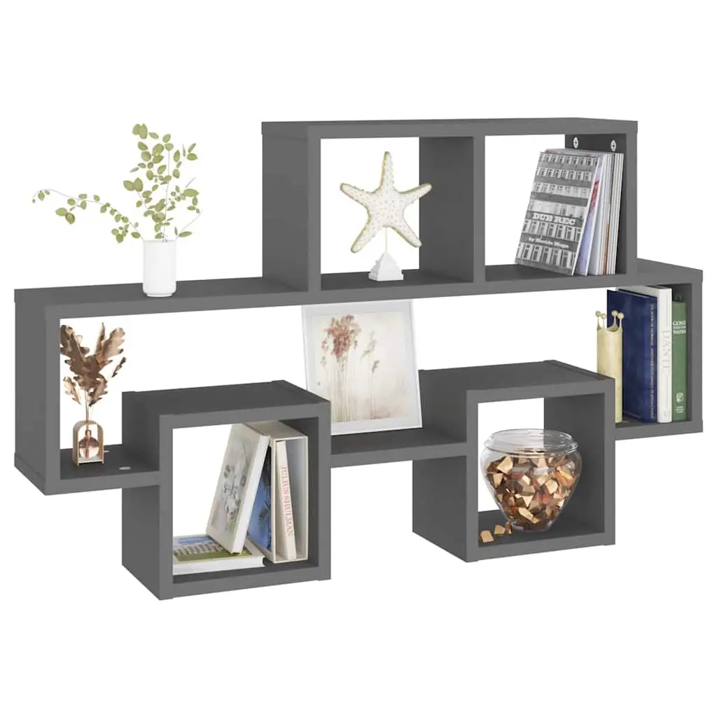 Car-Shaped Wall Shelf Grey Open Compartment Engineered Wood Hanging Storage Display Organiser