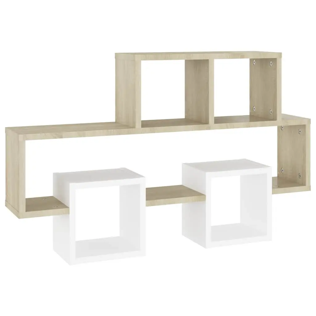 Car-Shaped Wall Shelf White Sonoma Oak Engineered Wood Storage Display Organizer 82W x 15D x 51H cm