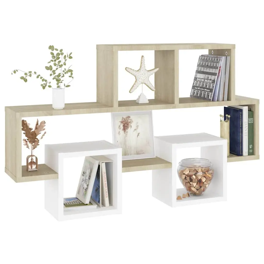 Car-Shaped Wall Shelf White Sonoma Oak Engineered Wood Storage Display Organizer 82W x 15D x 51H cm