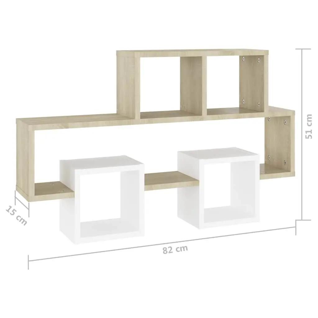 Car-Shaped Wall Shelf White Sonoma Oak Engineered Wood Storage Display Organizer 82W x 15D x 51H cm