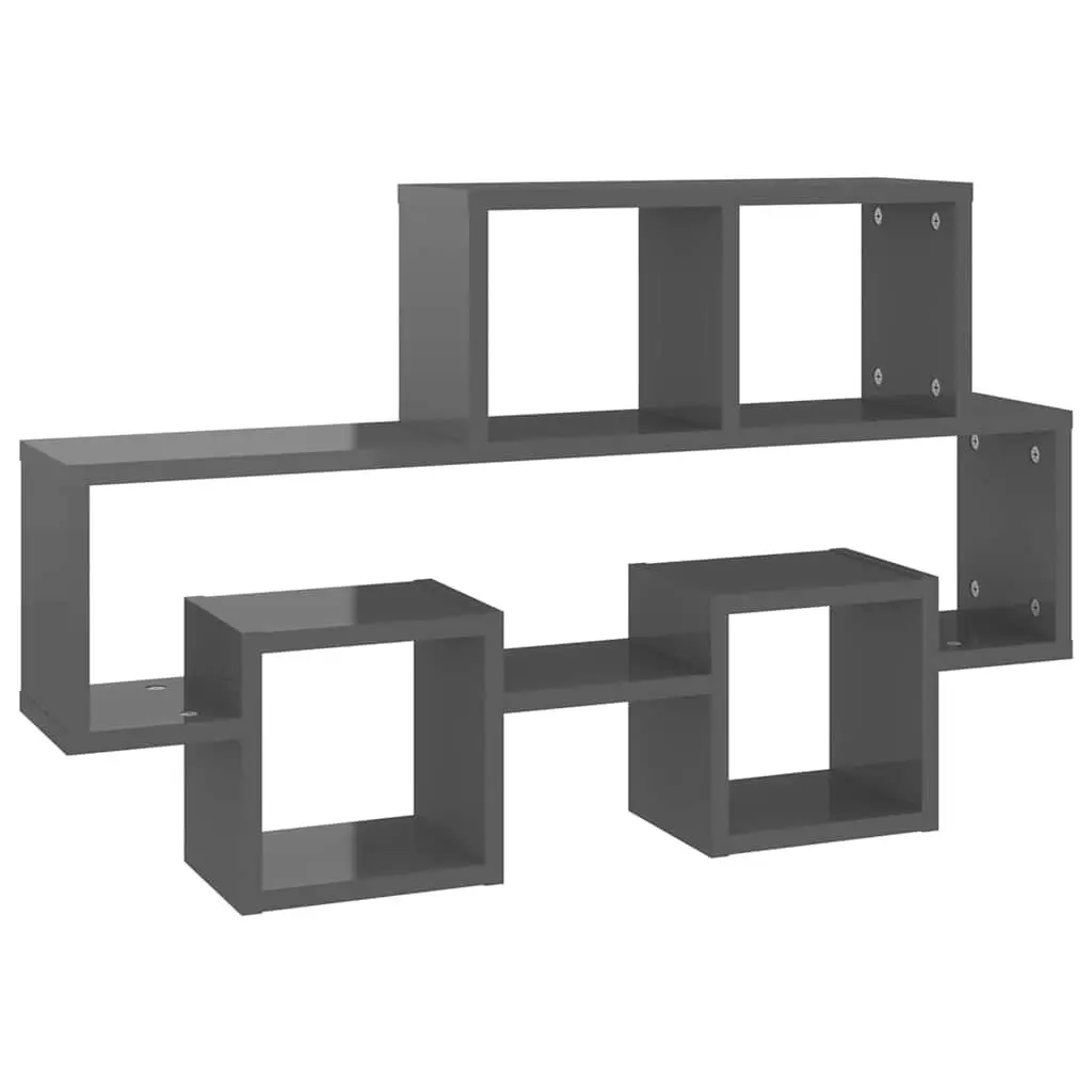 Car-Shaped Wall Shelf Grey High Gloss Engineered Wood Floating Shelving Unit