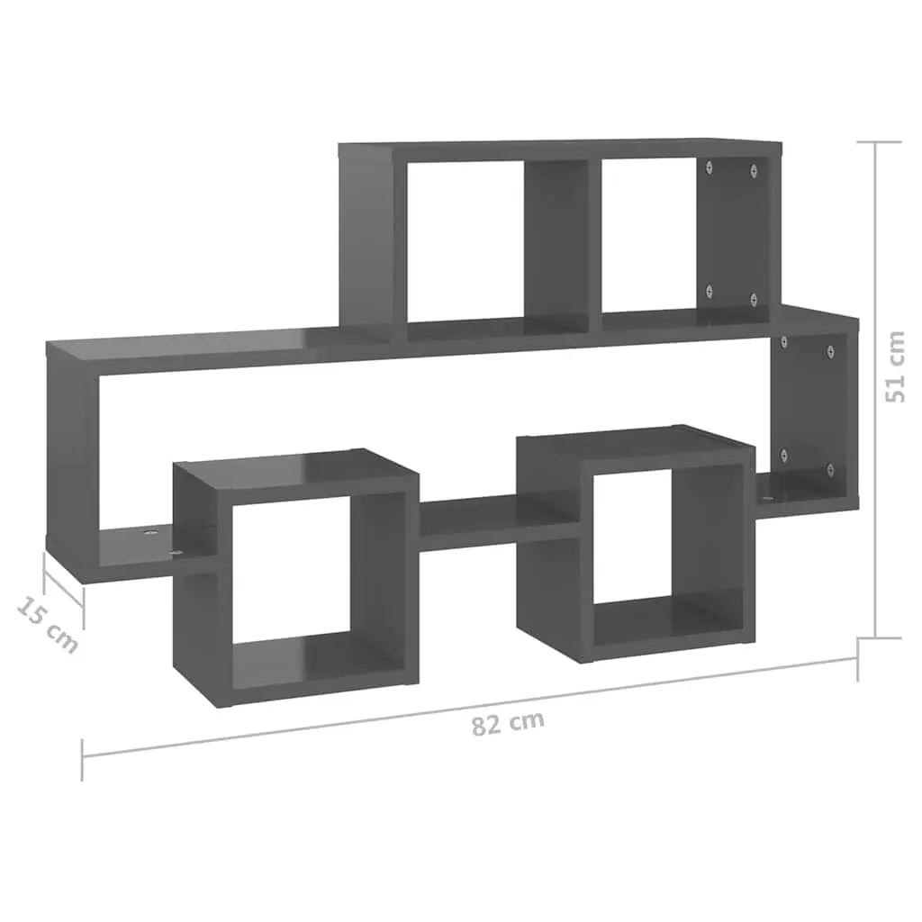 Car-Shaped Wall Shelf Grey High Gloss Engineered Wood Floating Shelving Unit