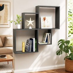 Grey Open Compartments Wall Cube Shelf for Display