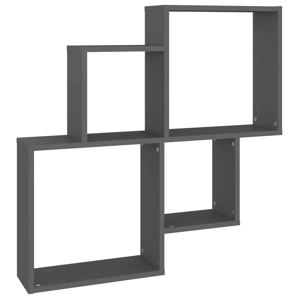 Wall Cube Shelf Grey Open Compartments Storage Display Hanging Shelving Unit Engineered Wood 80 x 15 x 78.5 cm
