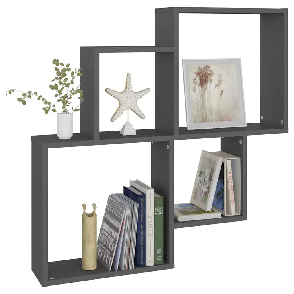 Wall Cube Shelf Grey Open Compartments Storage Display Hanging Shelving Unit Engineered Wood 80 x 15 x 78.5 cm
