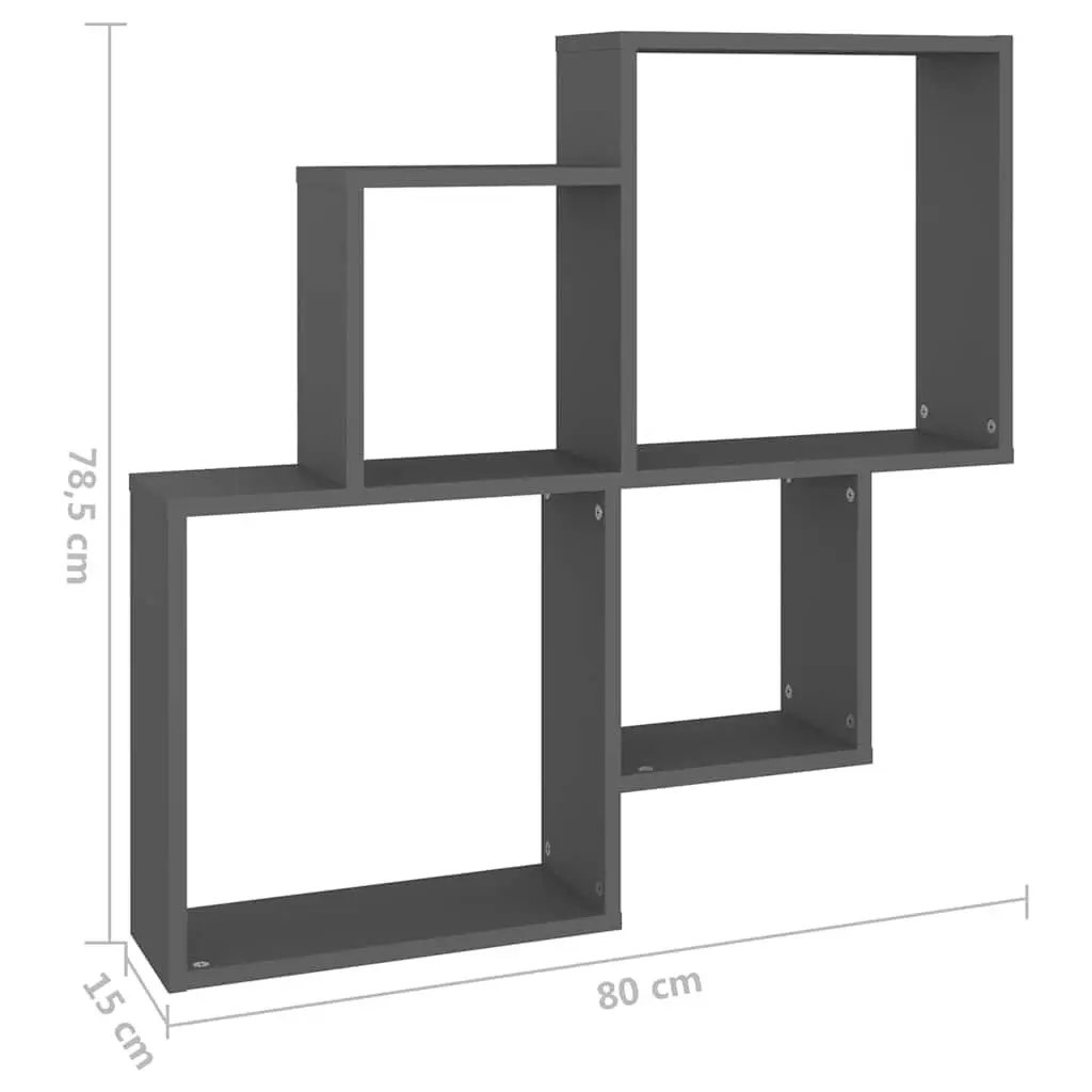 Wall Cube Shelf Grey Open Compartments Storage Display Hanging Shelving Unit Engineered Wood 80 x 15 x 78.5 cm