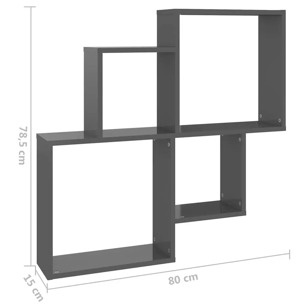 Wall Cube Shelf Grey Open Compartments Storage Display Engineered Wood 80W x 15D x 78.5H cm