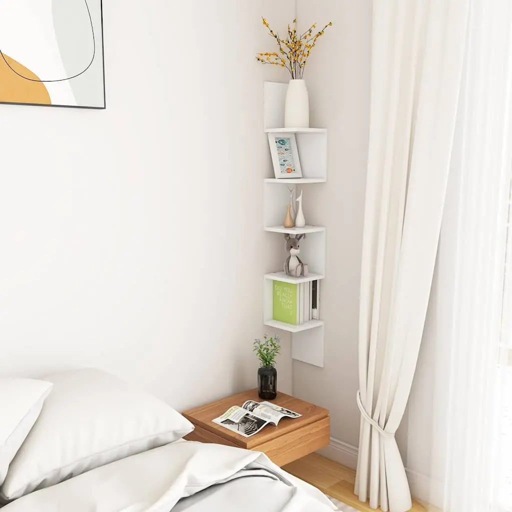 Wall Corner Shelf White 20 x 20 x 127.5 cm Engineered Wood