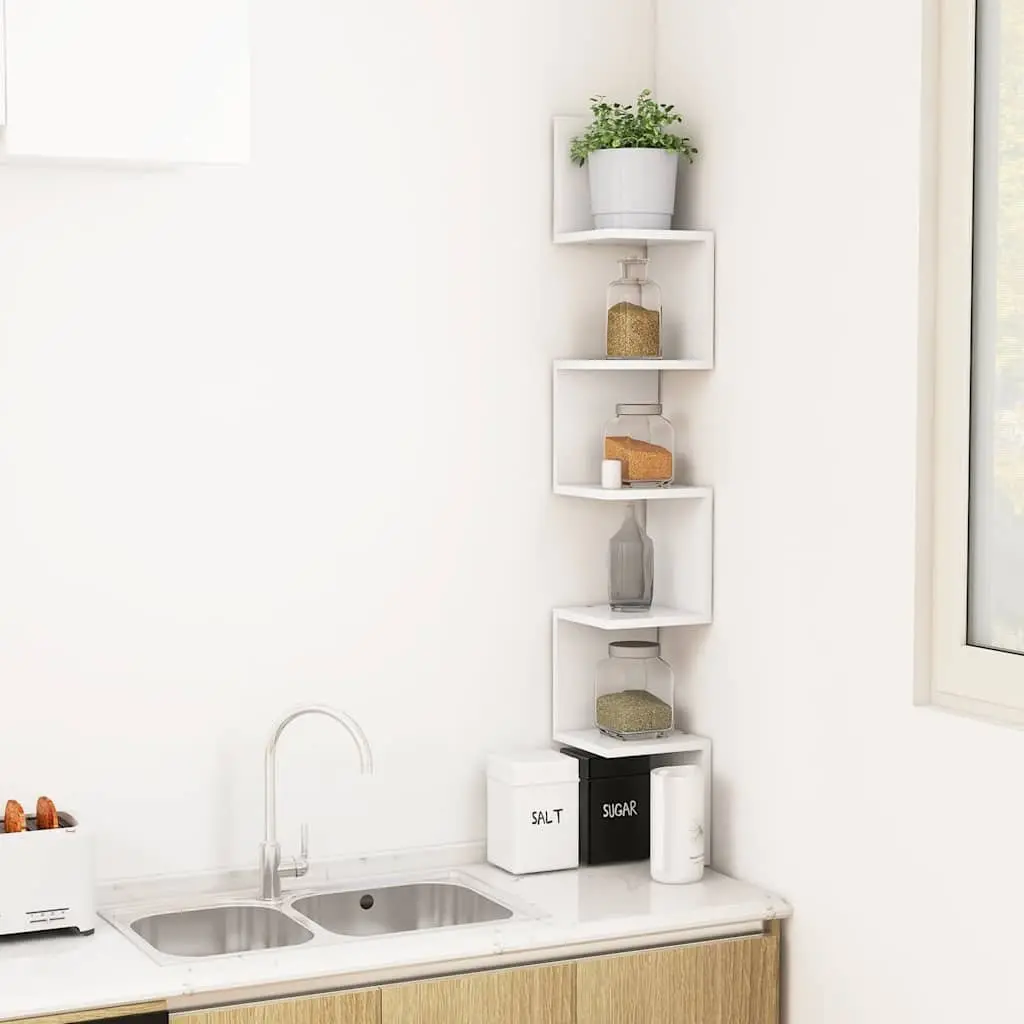 Wall Corner Shelf White 20 x 20 x 127.5 cm Engineered Wood