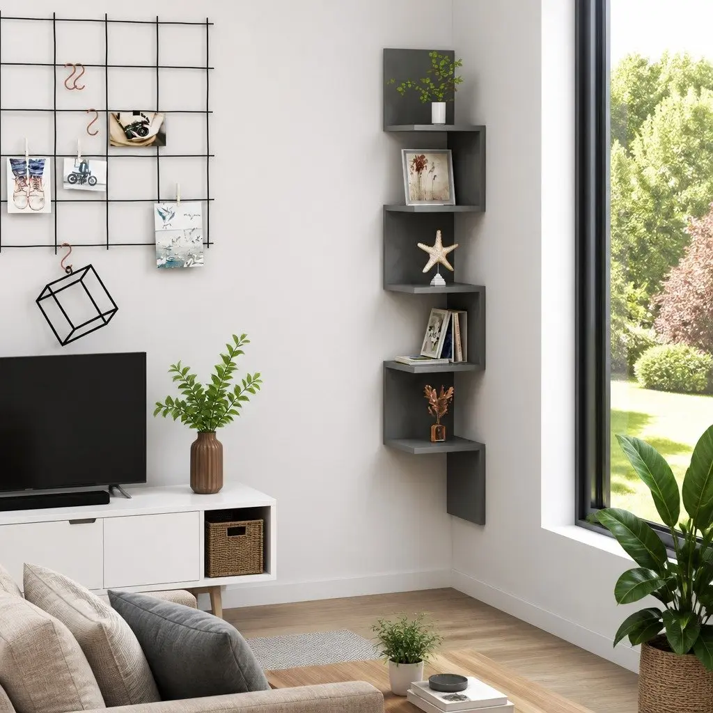 Wall Corner Shelf Grey Engineered Wood 20 x 20 x 127.5 cm Storage Display Unit