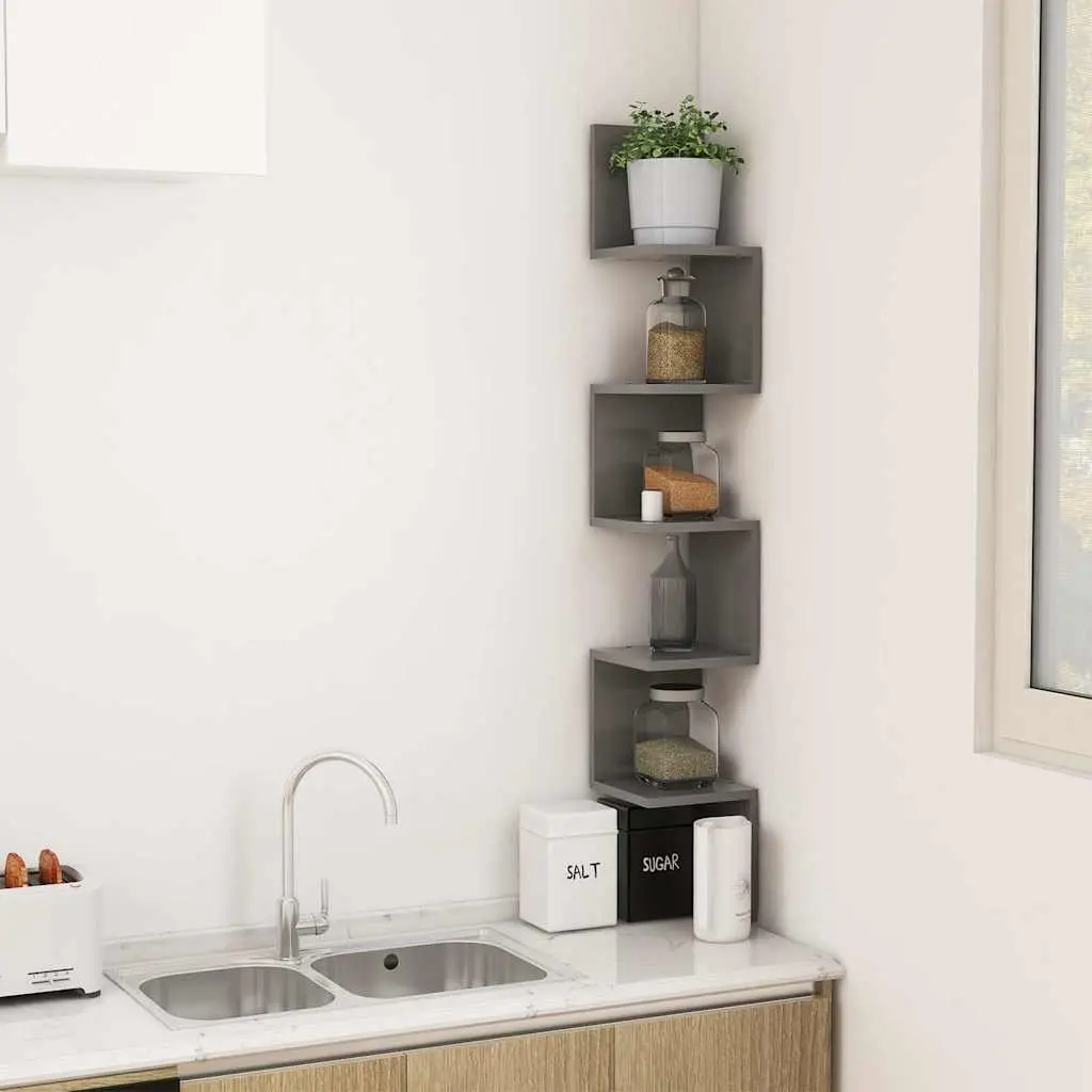 Wall Corner Shelf Grey Engineered Wood 20 x 20 x 127.5 cm Storage Display Unit