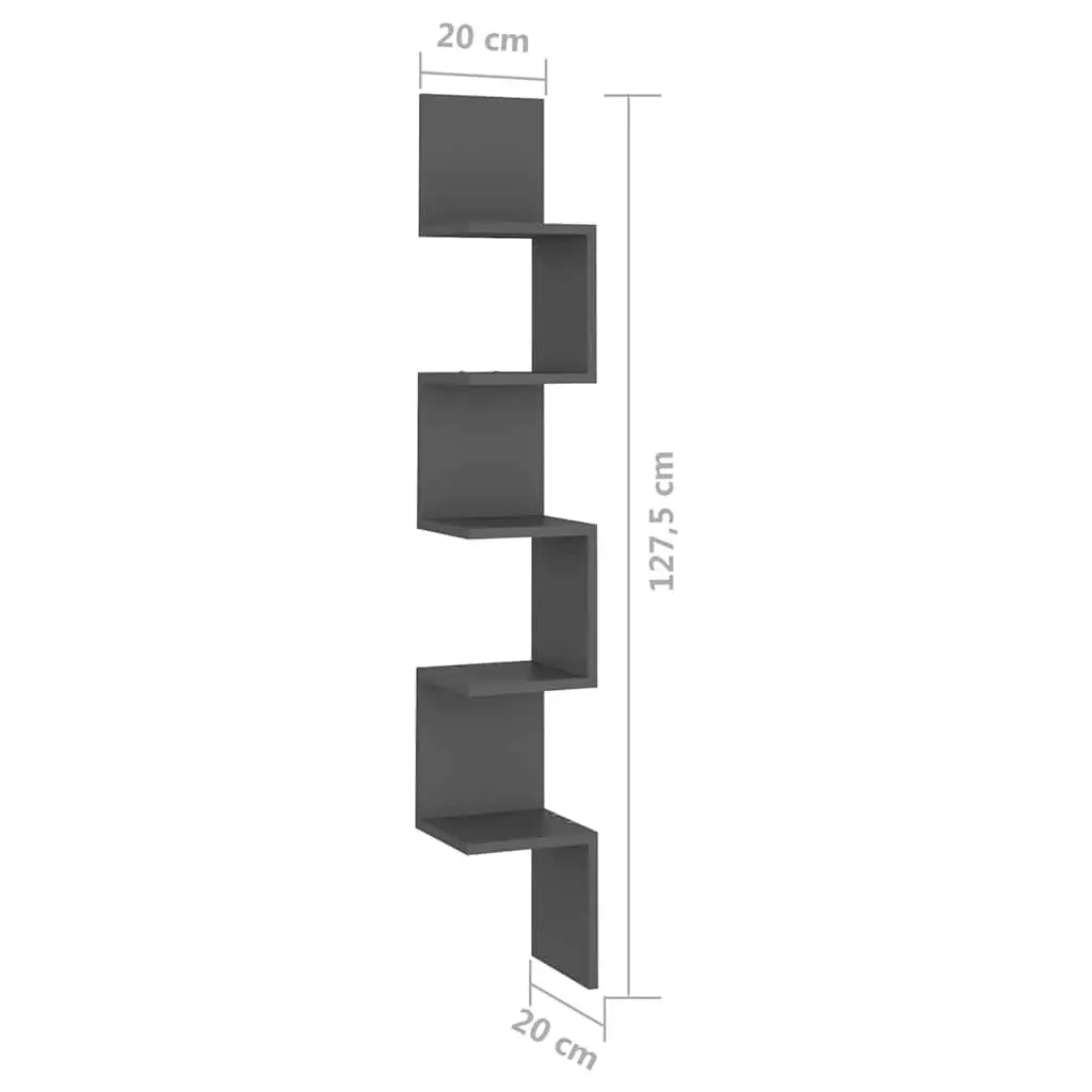Wall Corner Shelf Grey Engineered Wood 20 x 20 x 127.5 cm Storage Display Unit