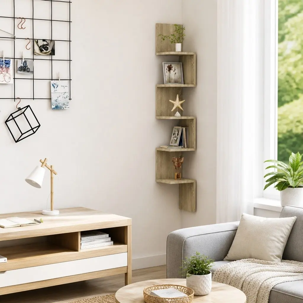 Corner Shelf Engineered Wood Brown 20x20x1275cm Storage Displays for Living Room