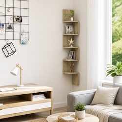 Chic Brown Engineered Wood Corner Shelf for Living Spaces