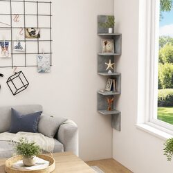 Grey Engineered Wood Corner Shelf for Living Spaces