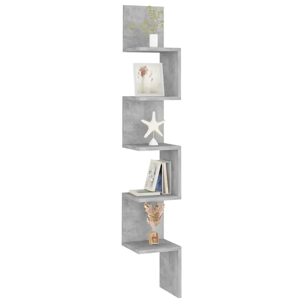 Wall Corner Shelf Grey Engineered Wood 20 x 20 x 127.5 cm