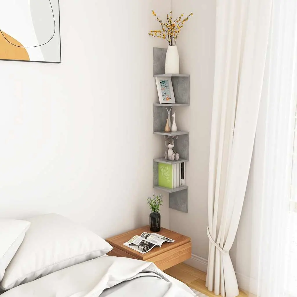 Wall Corner Shelf Grey Engineered Wood 20 x 20 x 127.5 cm