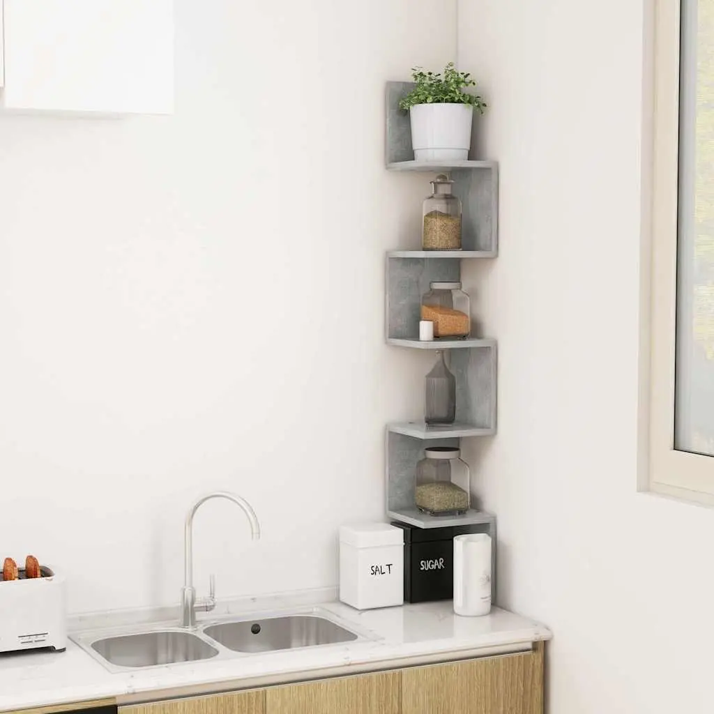 Wall Corner Shelf Grey Engineered Wood 20 x 20 x 127.5 cm
