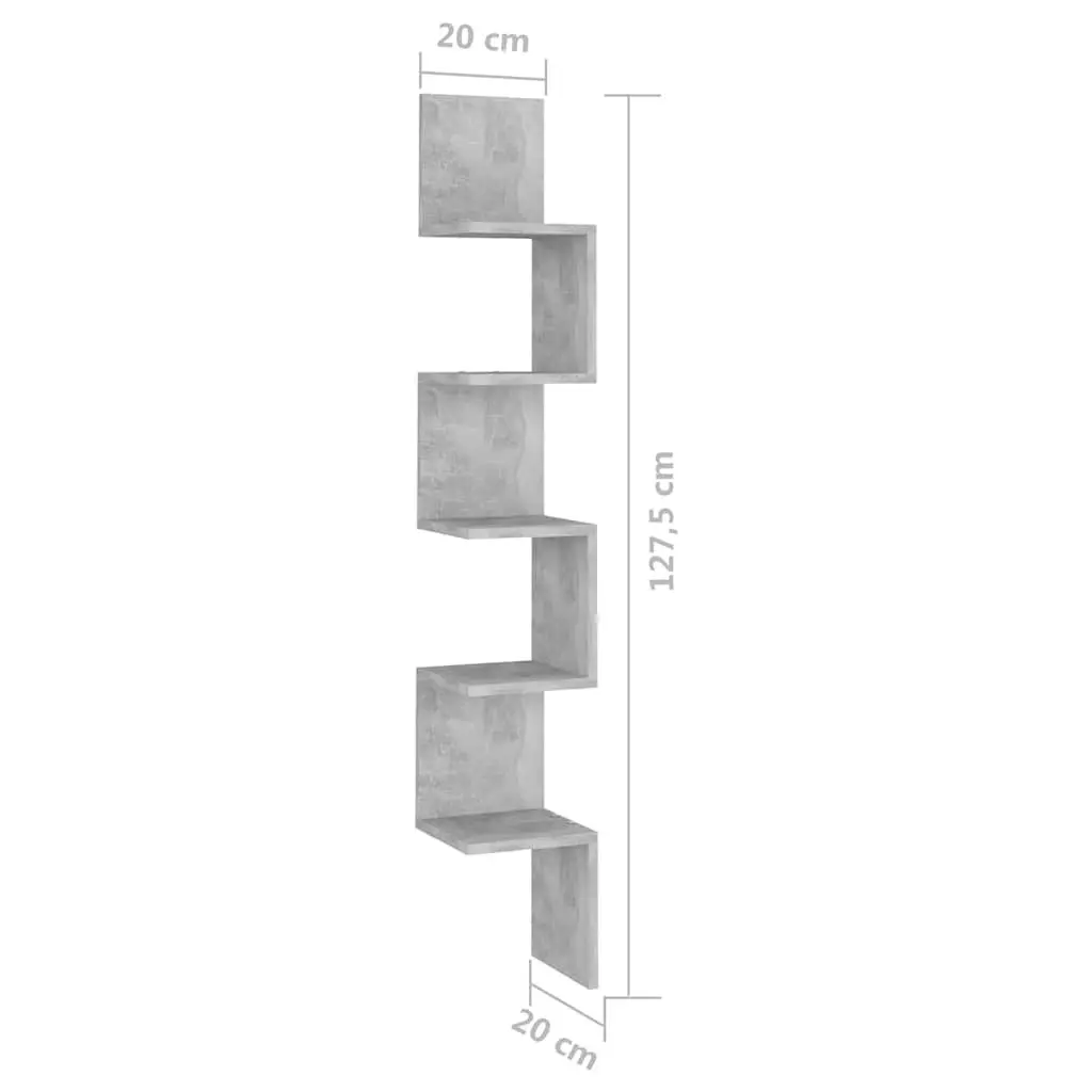 Wall Corner Shelf Grey Engineered Wood 20 x 20 x 127.5 cm