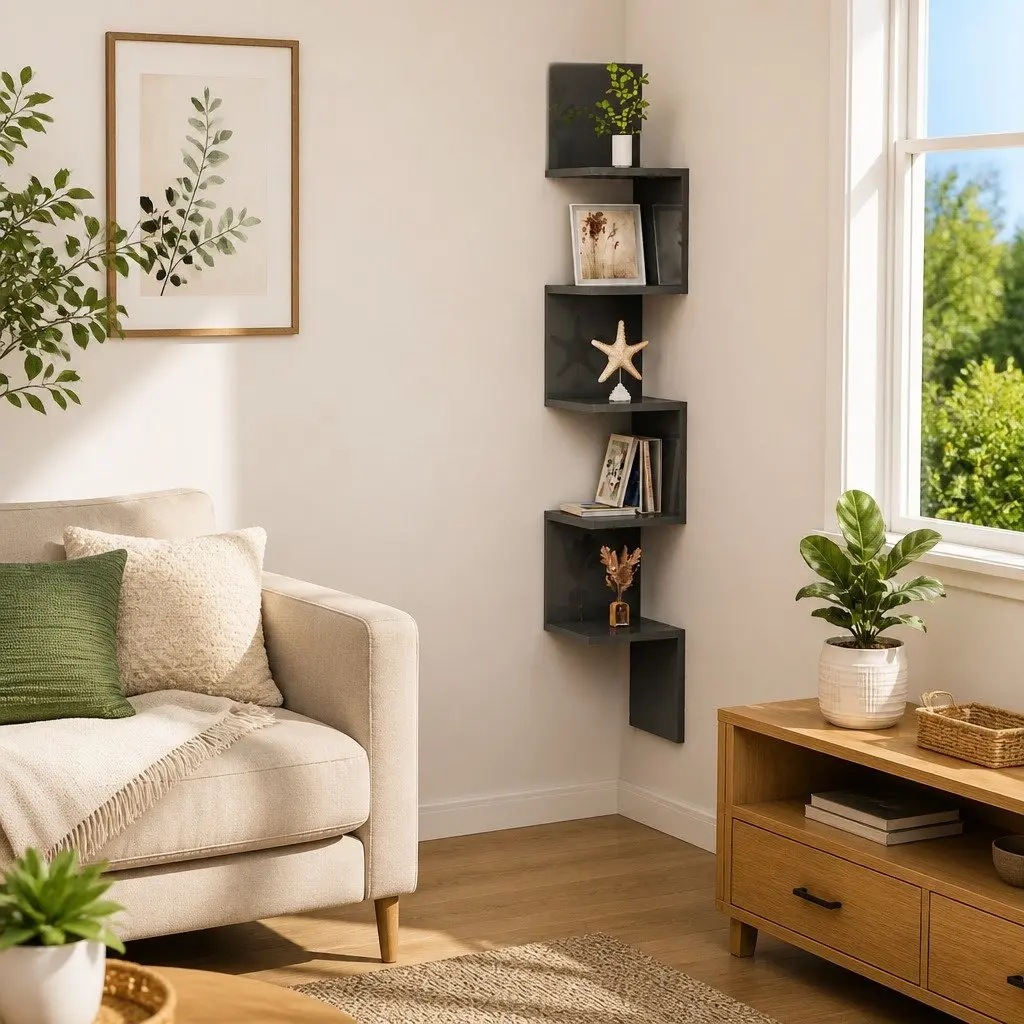 Wall Corner Shelf Grey High Gloss 20 x 20 x 127.5 cm Engineered Wood