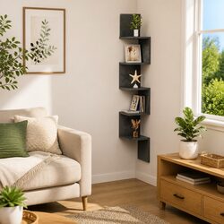Grey High Gloss Corner Shelf for Living Space