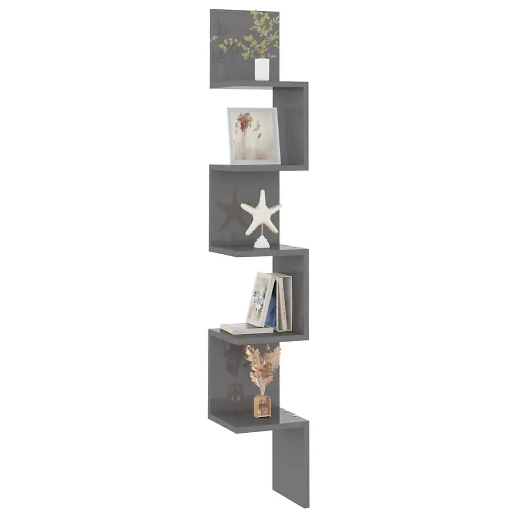 Wall Corner Shelf Grey High Gloss 20 x 20 x 127.5 cm Engineered Wood