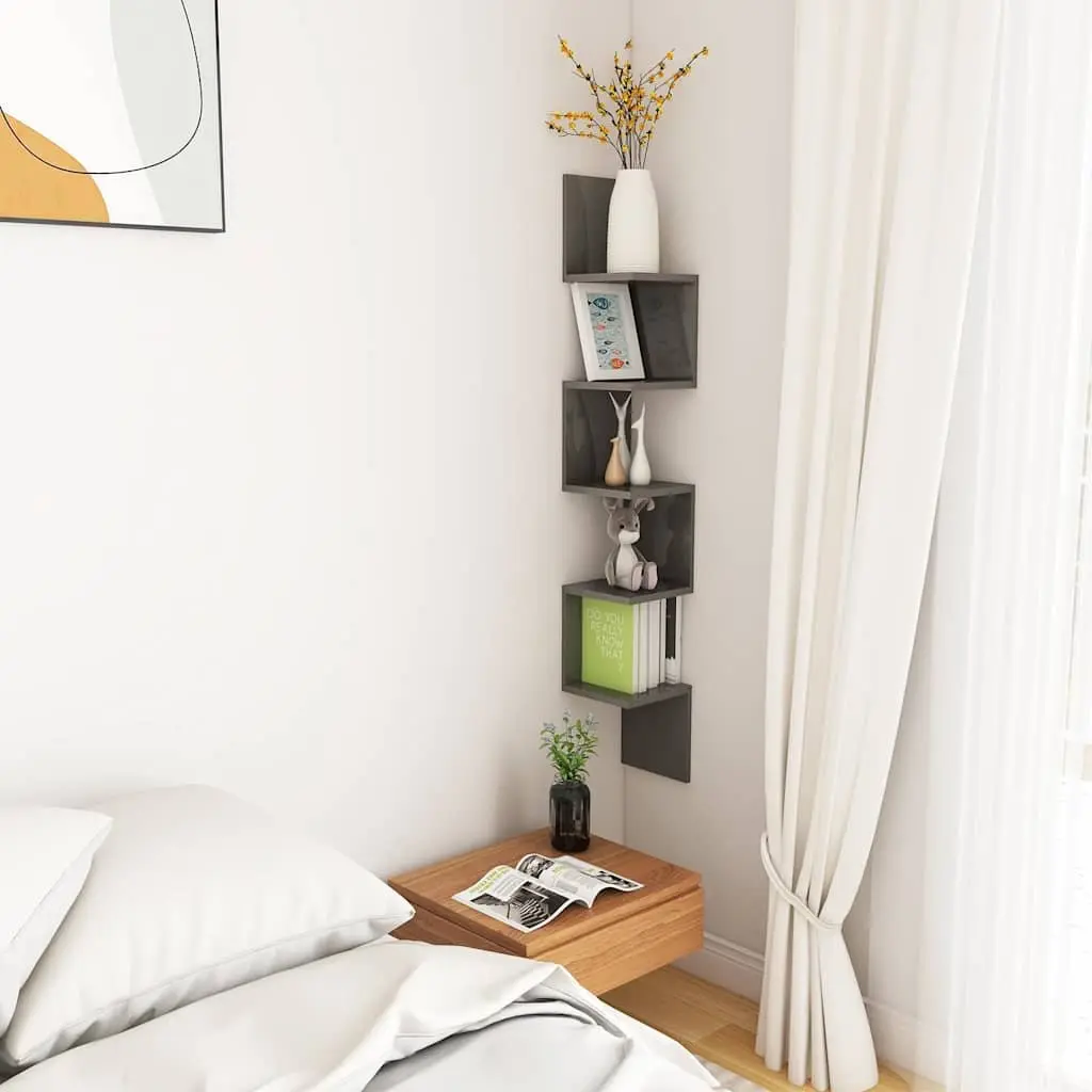 Wall Corner Shelf Grey High Gloss 20 x 20 x 127.5 cm Engineered Wood