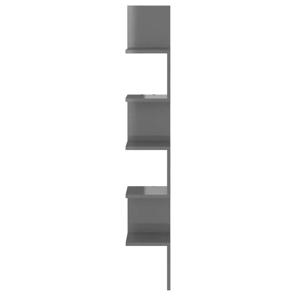 Wall Corner Shelf Grey High Gloss 20 x 20 x 127.5 cm Engineered Wood
