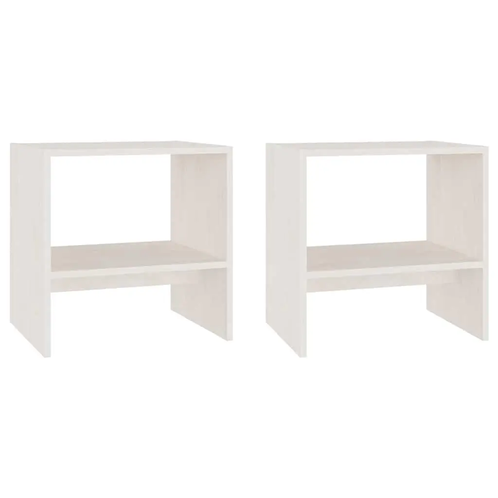 Bedside Cabinets White Solid Pinewood 40 x 30.5 x 40 cm Storage Nightstand 2 Piece