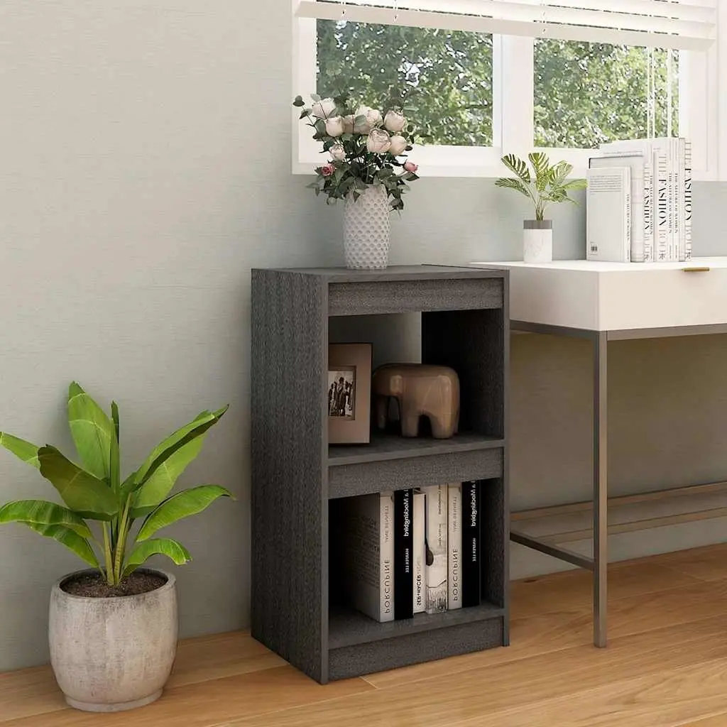 Book Cabinet Grey 40x30x71.5cm Solid Pinewood Shelf Storage Display Unit