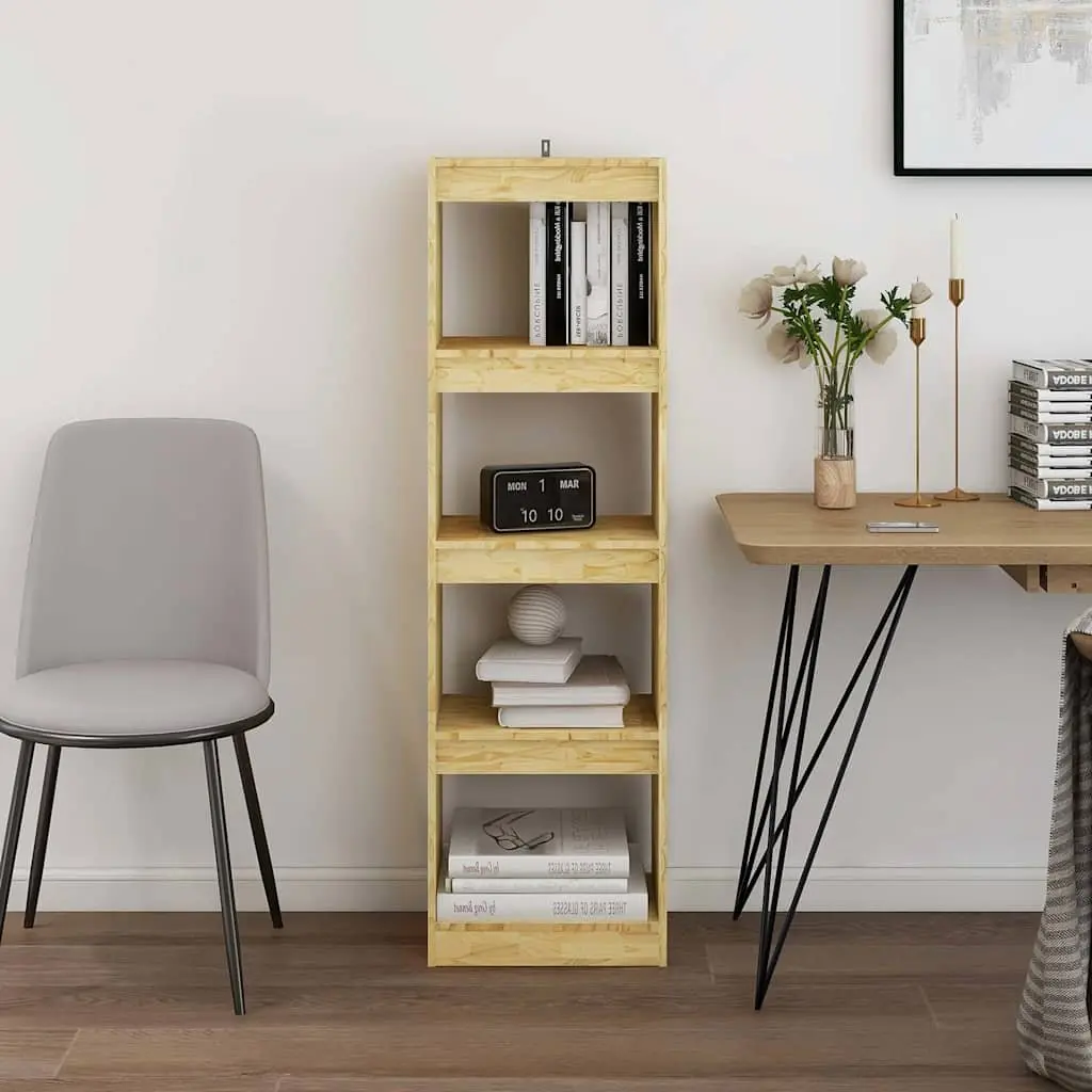 Wooden Book Cabinet Room Divider Storage Shelving Unit 4 Compartment Pinewood Brown