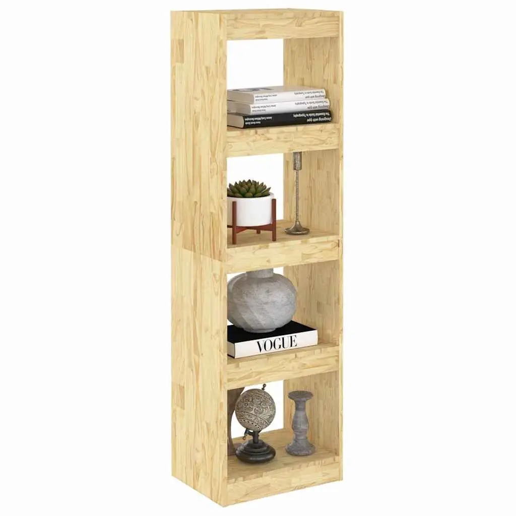 Wooden Book Cabinet Room Divider Storage Shelving Unit 4 Compartment Pinewood Brown