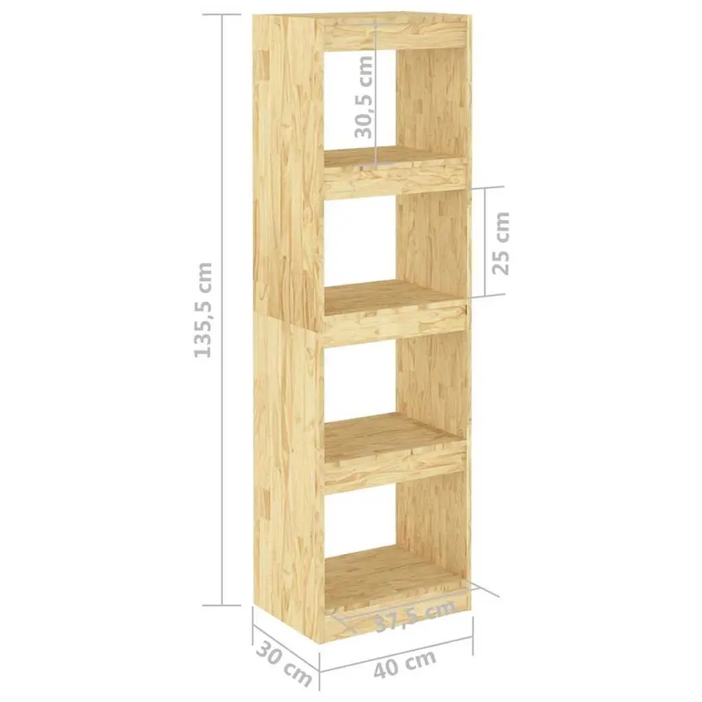 Wooden Book Cabinet Room Divider Storage Shelving Unit 4 Compartment Pinewood Brown