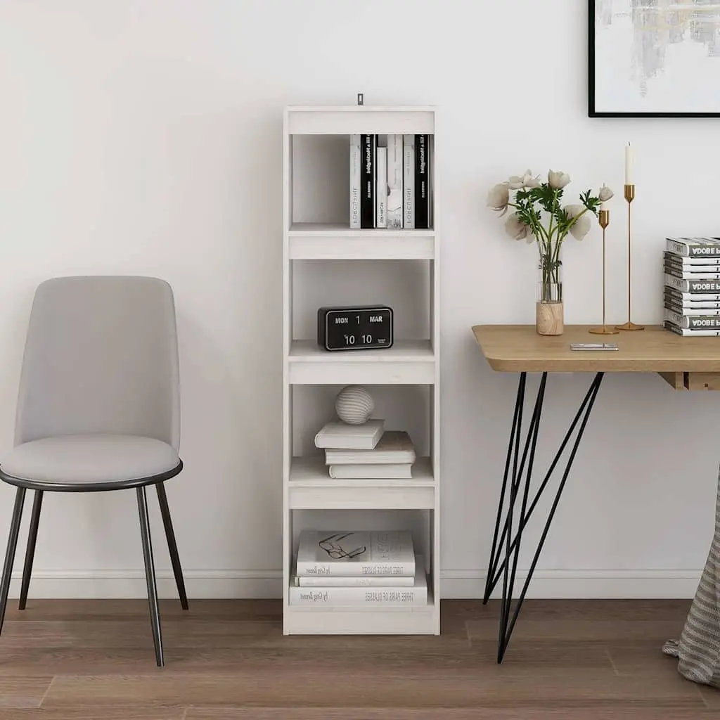 Pinewood Book Cabinet Room Divider White 40x30x135.5 cm Storage Unit