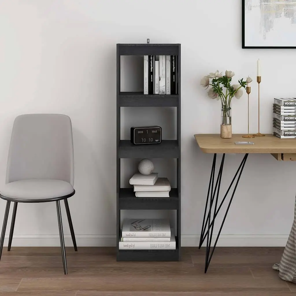 Pinewood Bookcase Room Divider Grey Storage Organizer 4 Compartments 40x30x1355cm