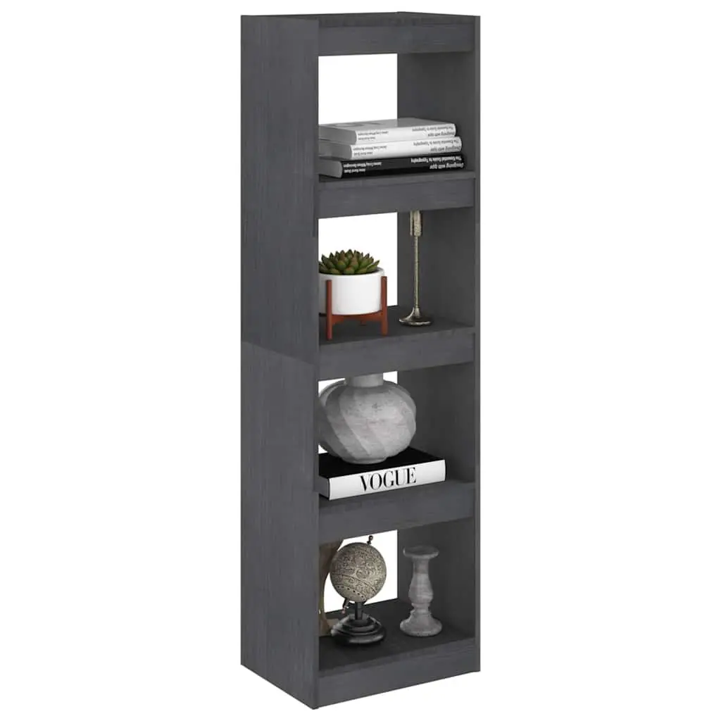 Pinewood Bookcase Room Divider Grey Storage Organizer 4 Compartments 40x30x1355cm