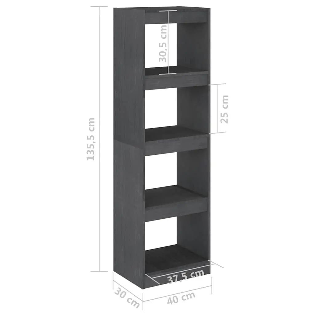Pinewood Bookcase Room Divider Grey Storage Organizer 4 Compartments 40x30x1355cm