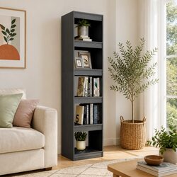 Grey Solid Pinewood 5-Shelf Book Cabinet Room Divider