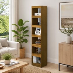 Honey Brown Solid Pinewood Book Cabinet and Room Divider