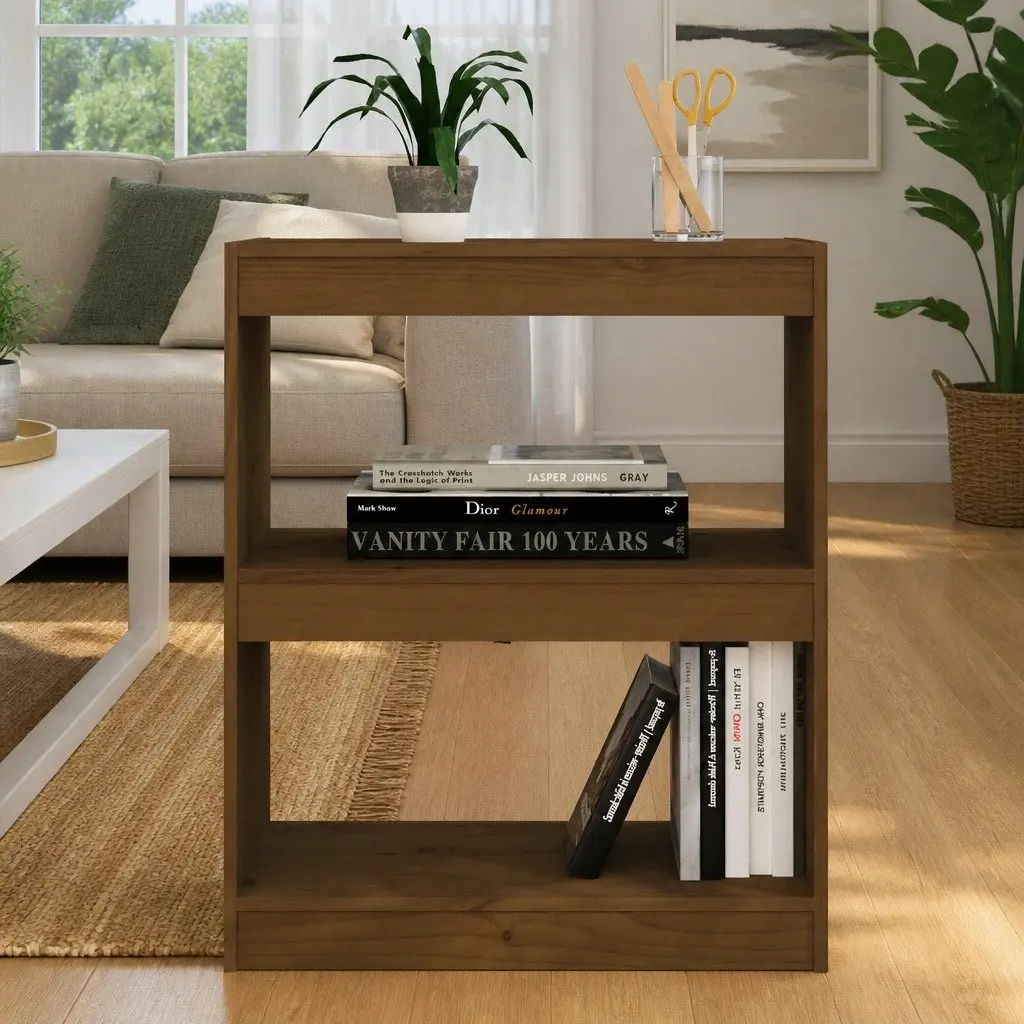 Book Cabinet Room Divider Honey Brown Solid Pinewood Bookshelf Storage Shelving Unit