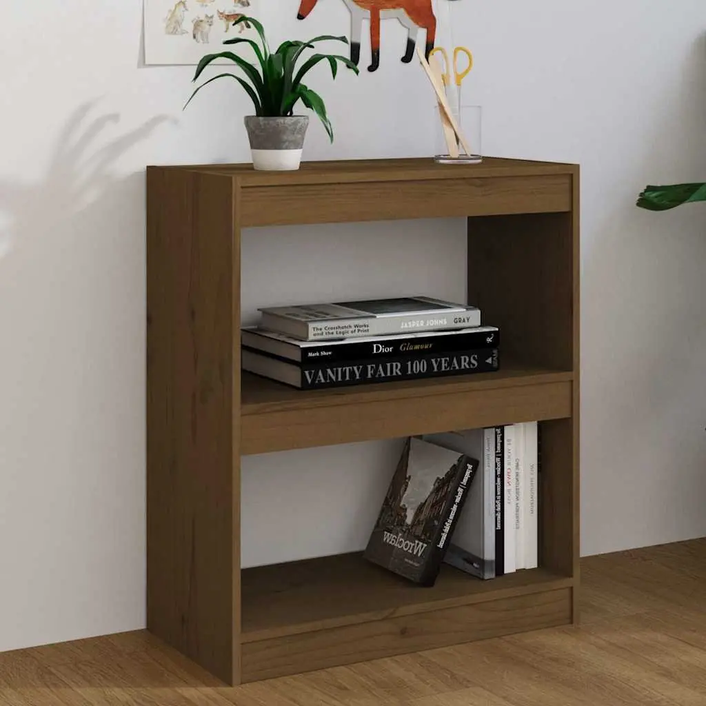 Book Cabinet Room Divider Honey Brown Solid Pinewood Bookshelf Storage Shelving Unit