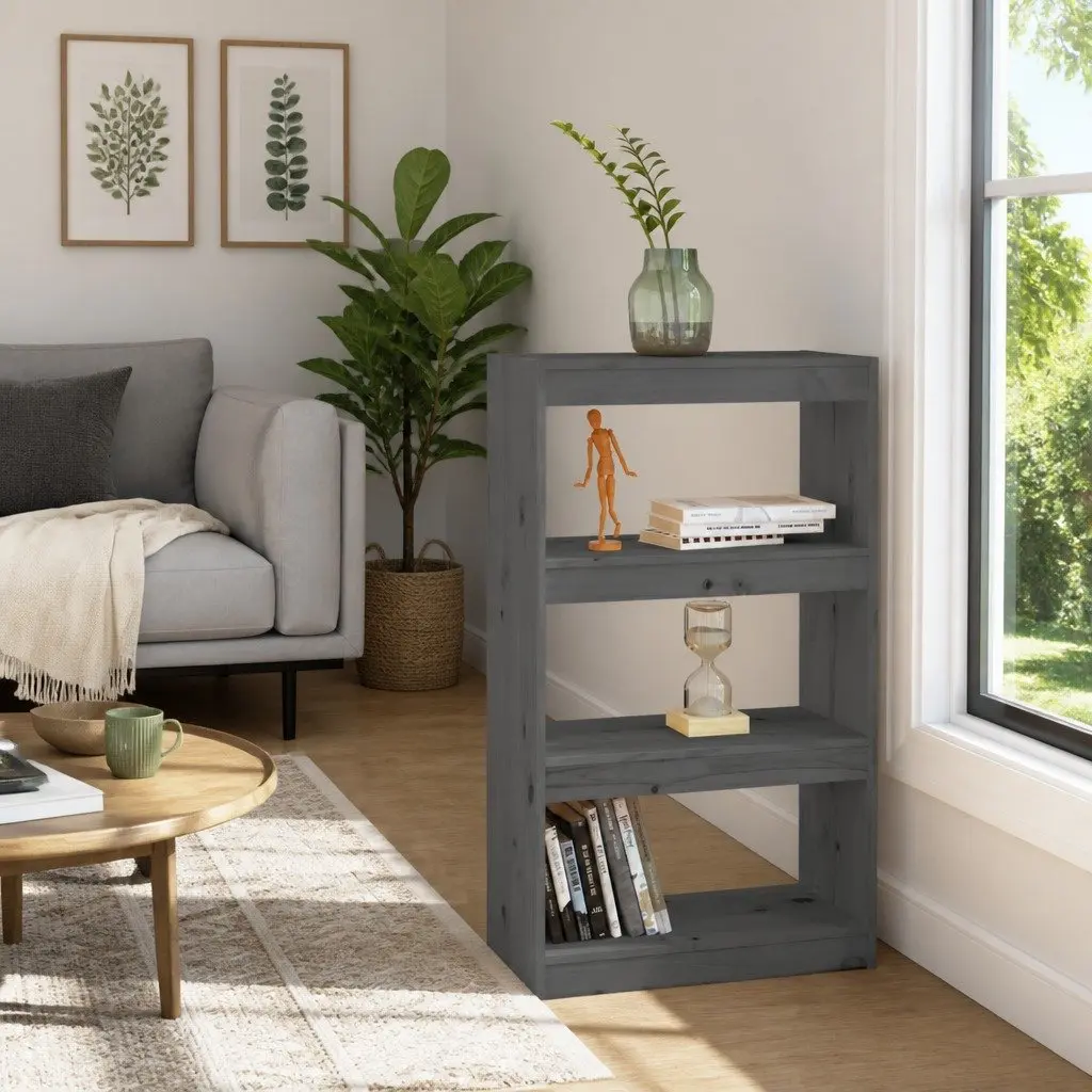 Book Cabinet Room Divider Grey 60x30x103.5 cm Solid Pine Wood