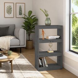 Grey Solid Pine Wood Book Cabinet Room Divider 60x30x103.5 cm