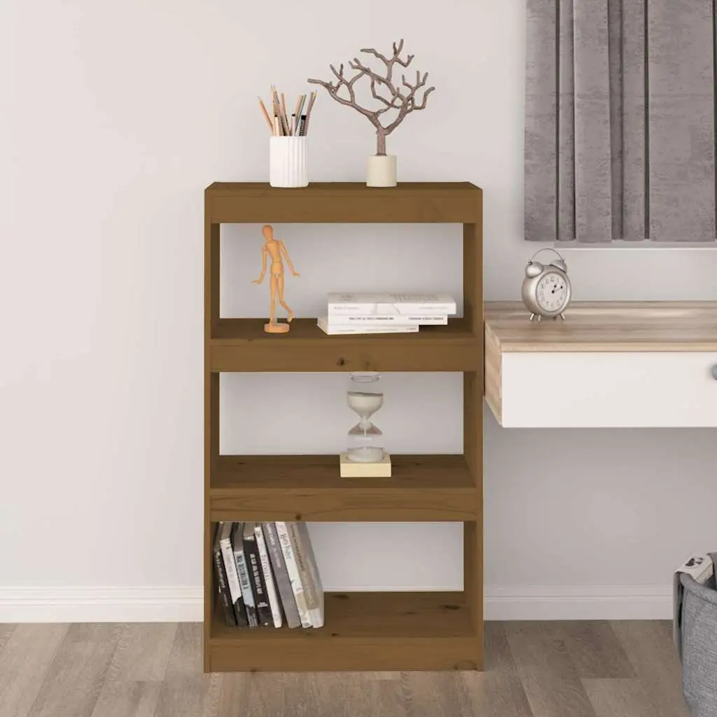 Book Cabinet Honey Brown Wooden Bookshelf 3 Compartments Storage Room Divider