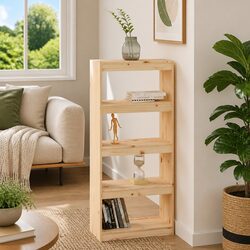 Inviting Wooden Book Cabinet Room Divider with 4 Compartments