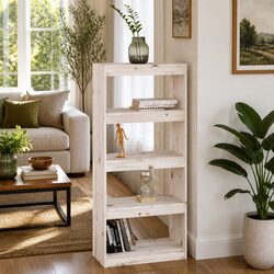 White Solid Wood Pine Book Cabinet with 4 Compartments