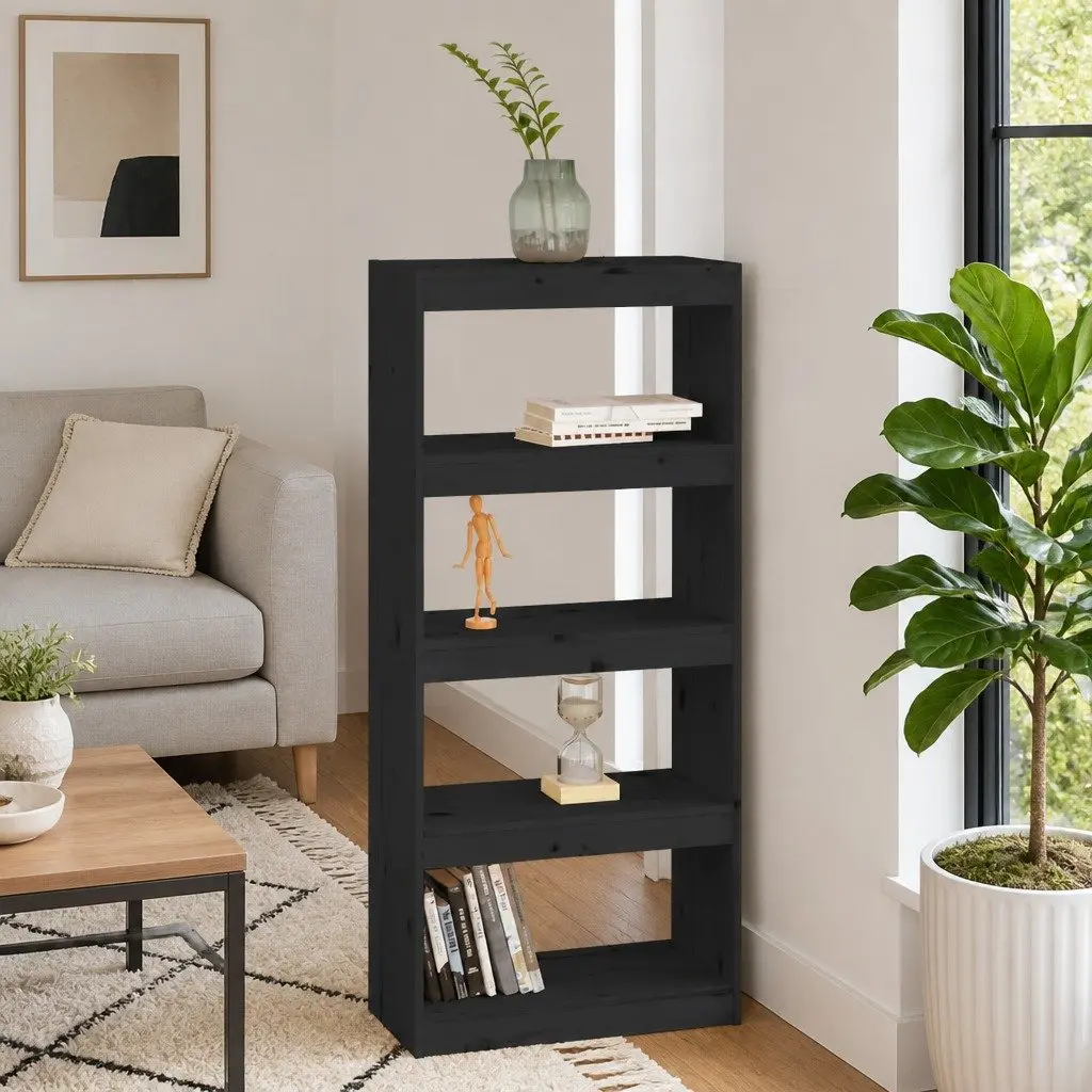 Solid Wood Pine Book Cabinet Room Divider in Black