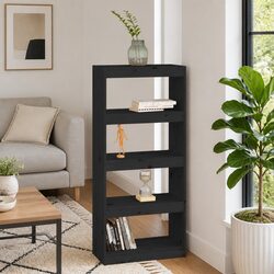 Solid Wood Pine Book Cabinet Room Divider in Black