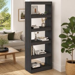 Grey Solid Pine Book Cabinet with 5 Shelves