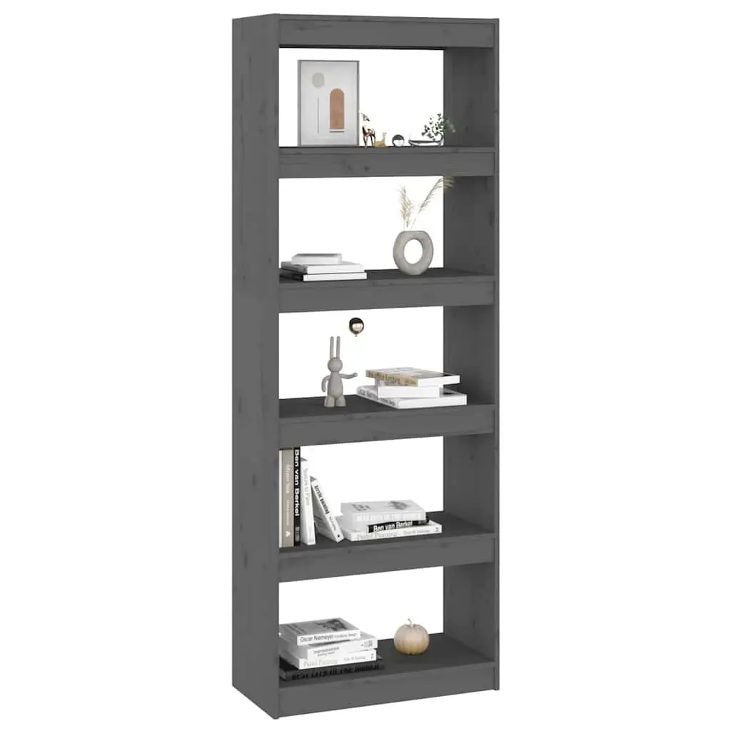 Grey Solid Pine Book Cabinet with 5 Shelves